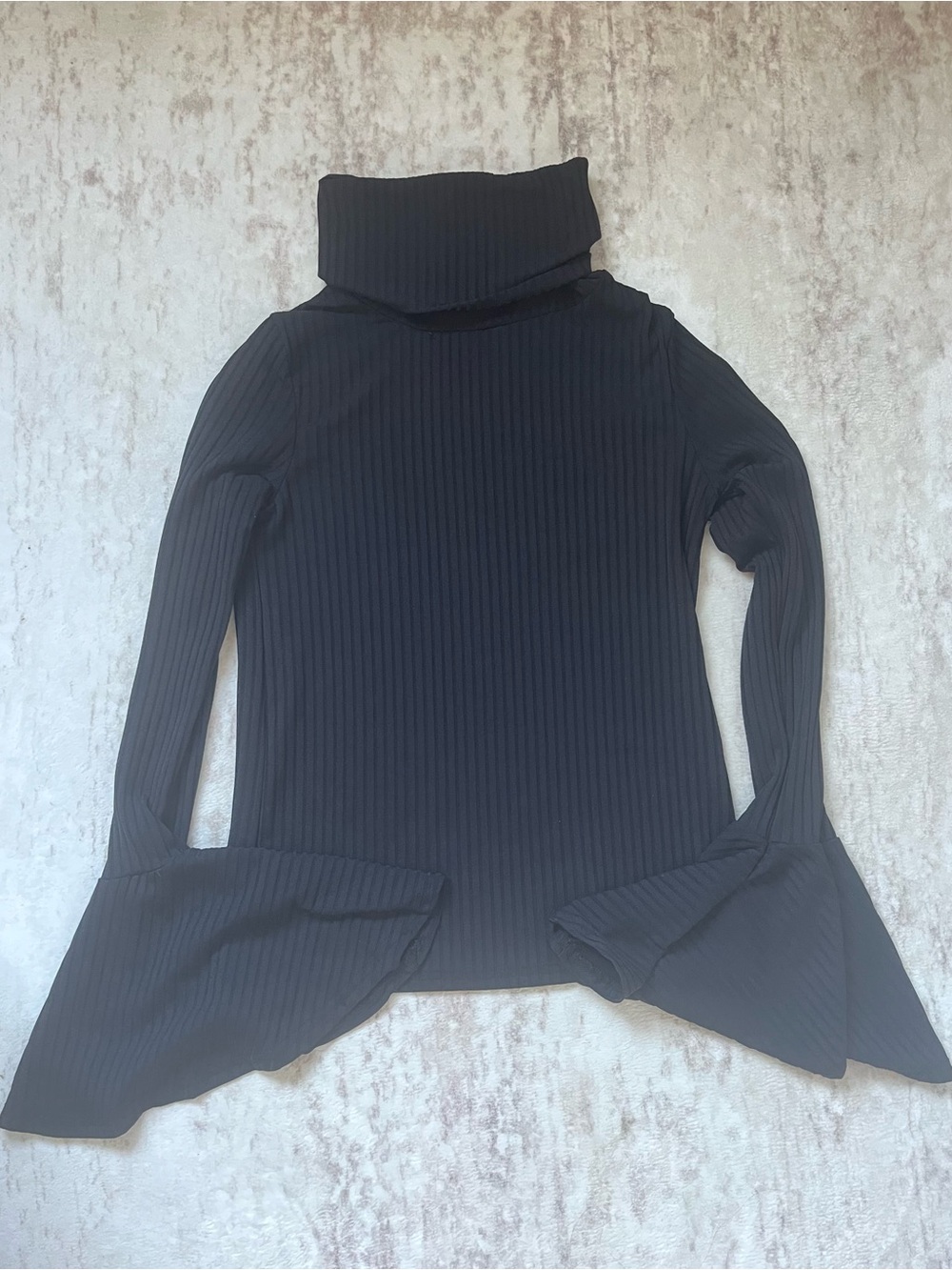 Nasty Gal Black Ribbed Turtleneck with Flared Bell Sleeves - Picture 2 of 3